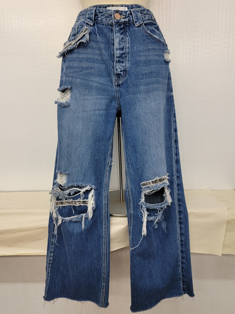 Boho Shabby Hippie Button Fly Wide-Leg Jeans - Upcycled Patchwork